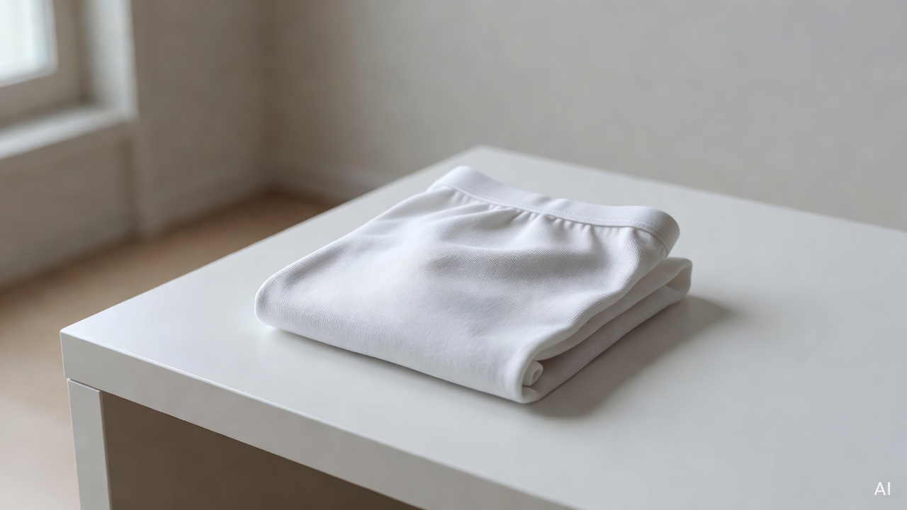 neatly folded white cotton underwear on a clean white surface