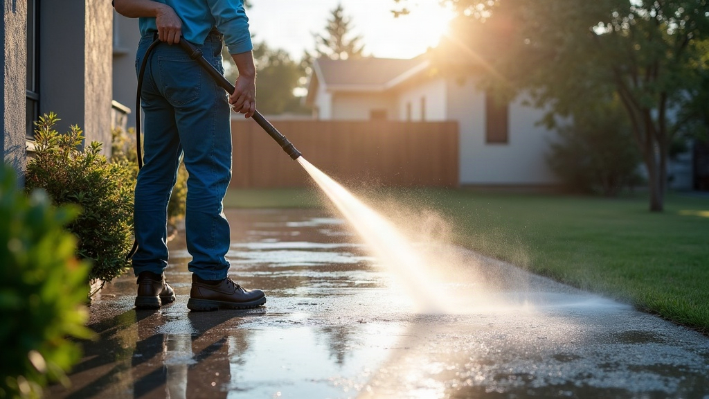 Freshly pressure-washed driveway
