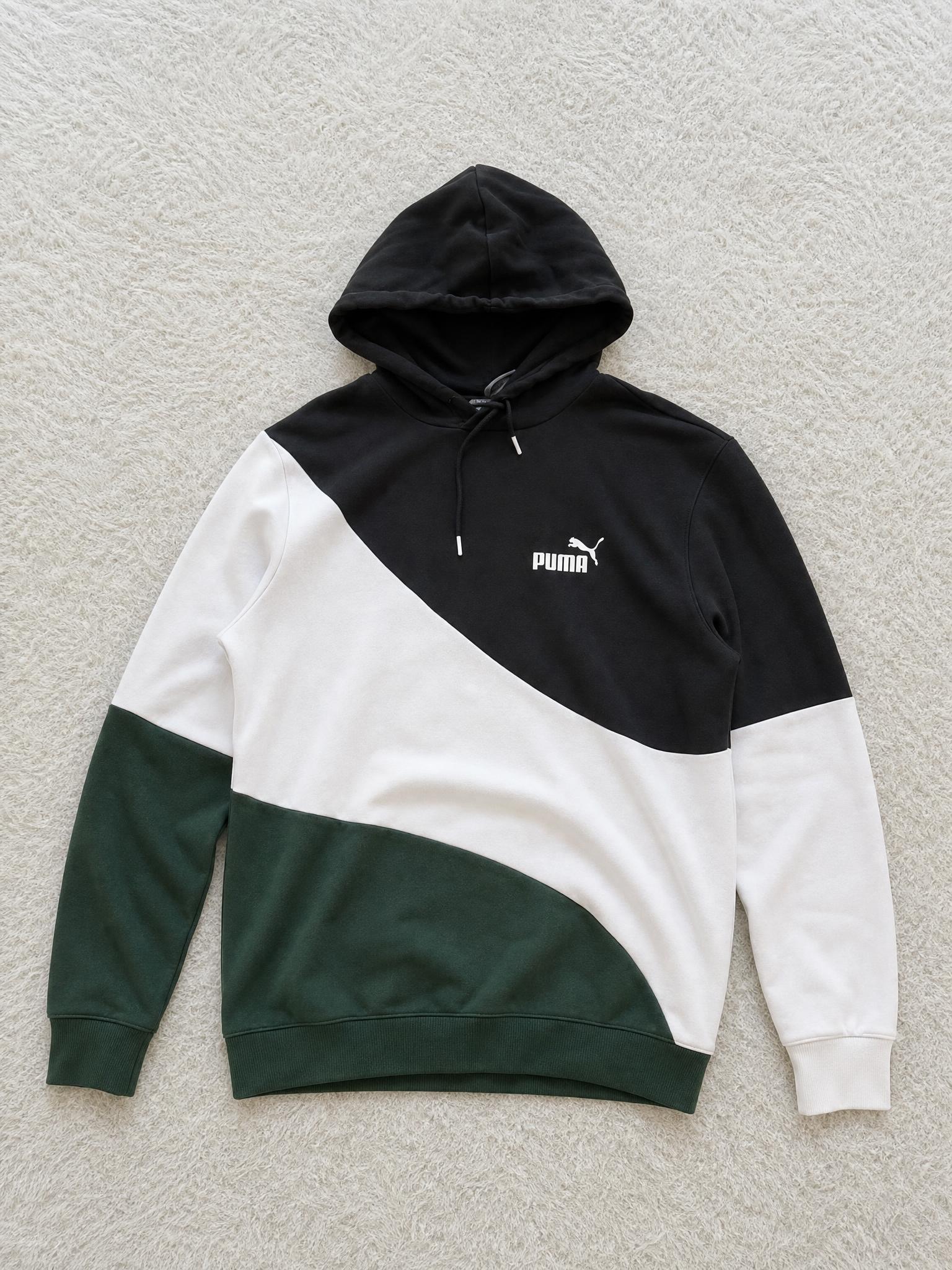 Puma Colour Block Pullover Hoodie Black Green White Very Good
