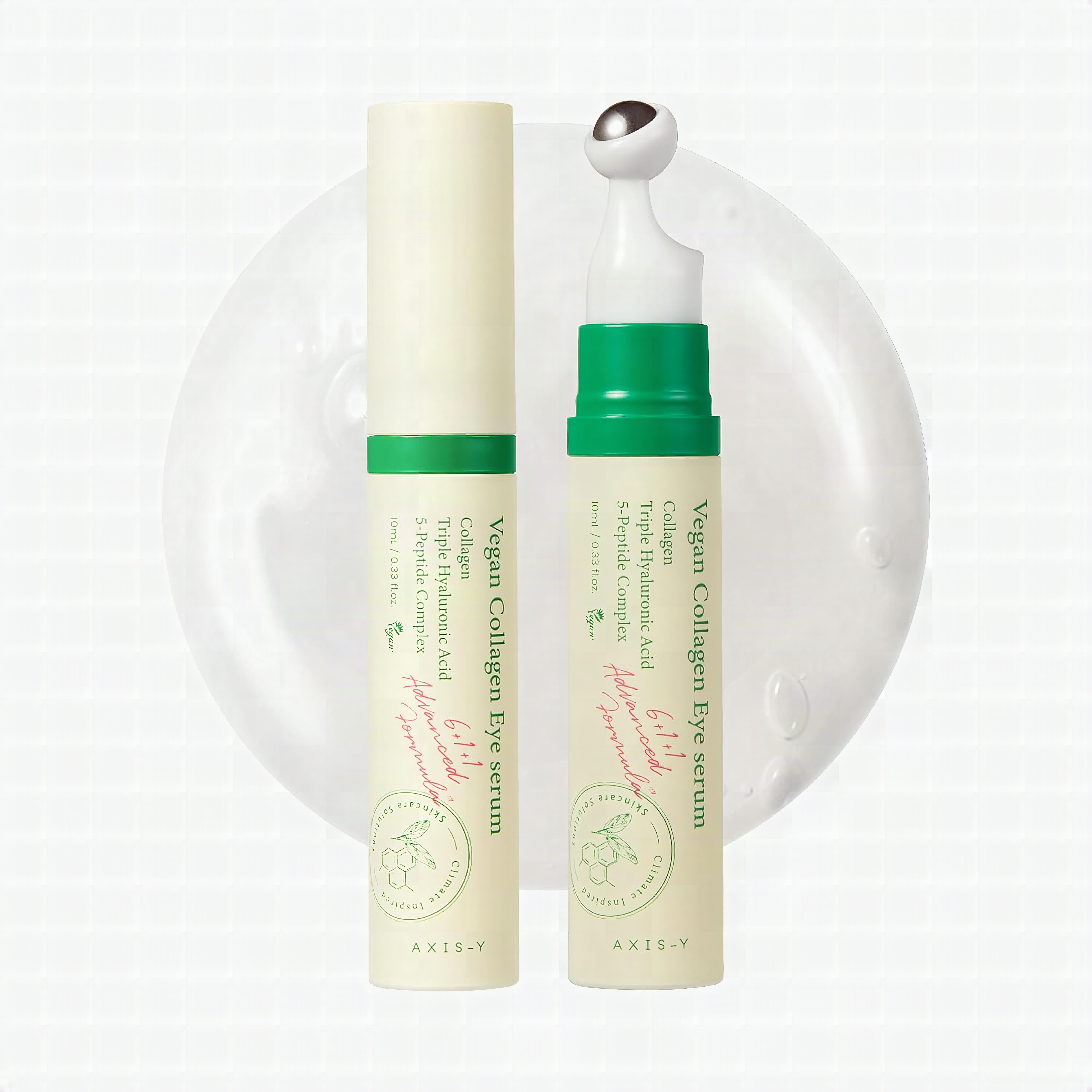 AXIS-Y Vegan Collagen Eye Serum with 2% Niacinamide, Peptides, 0.33 fl. oz.: A woman applying the AXIS-Y Vegan Collagen