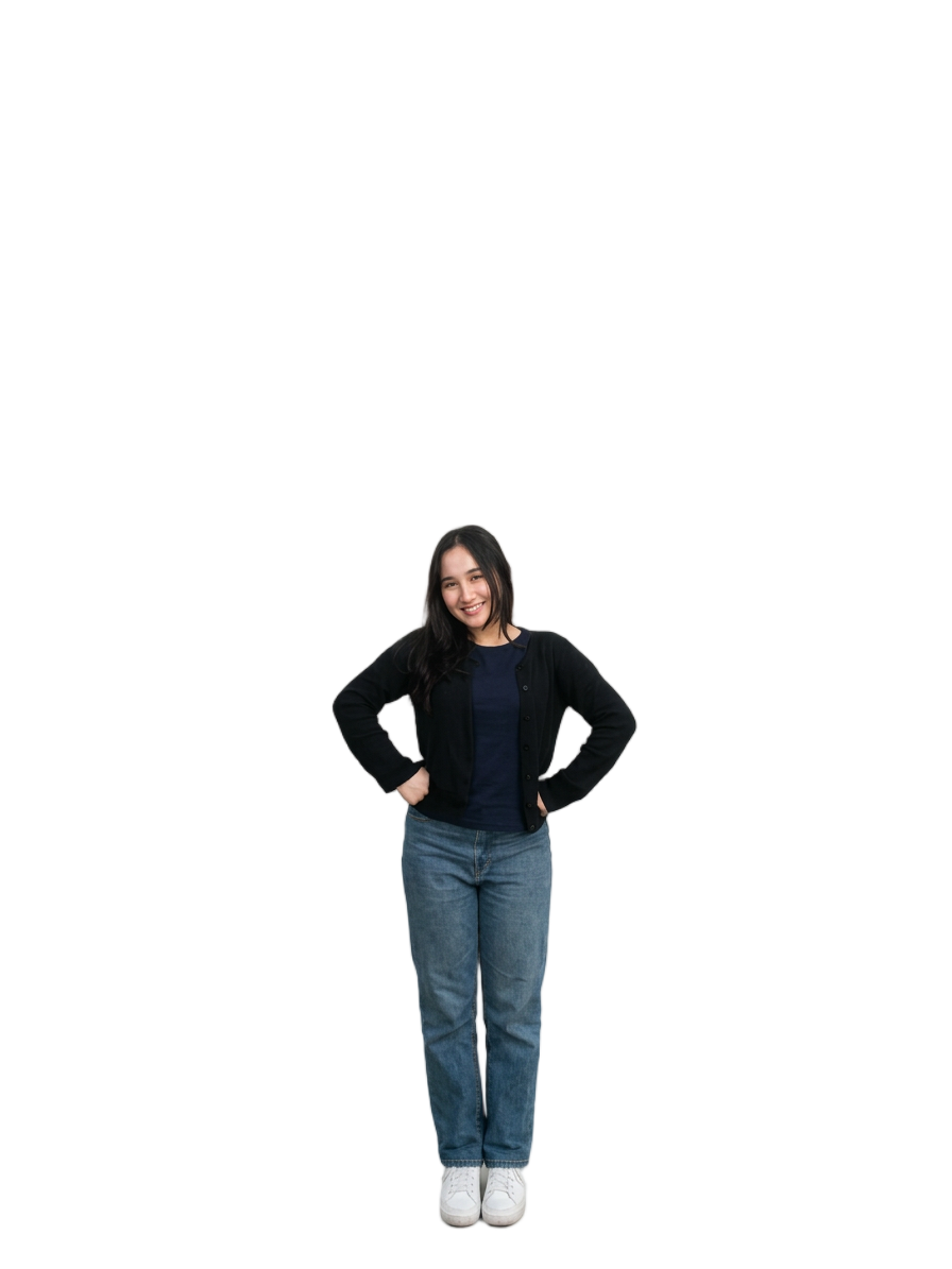 Young woman in cardigan and jeans