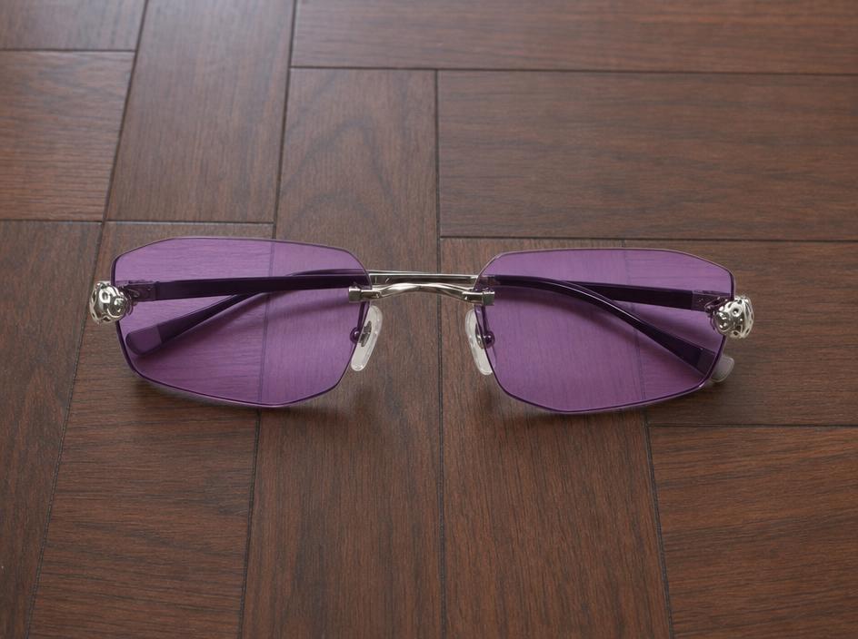Cartier Purple Tinted Rectangular Sunglasses with Box
