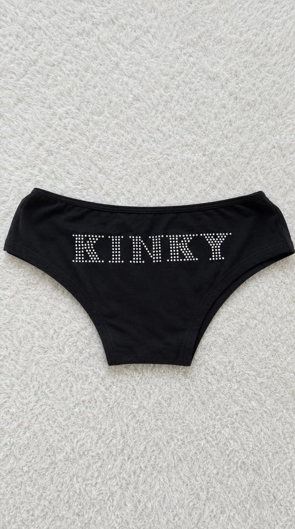 Black KINKY Rhinestone Thong-Style Briefs