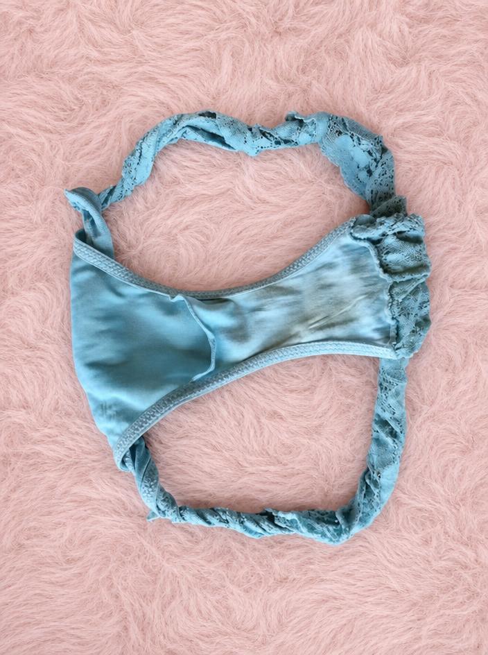 Washed Blue Strappy Bikini Top with Frayed Edges