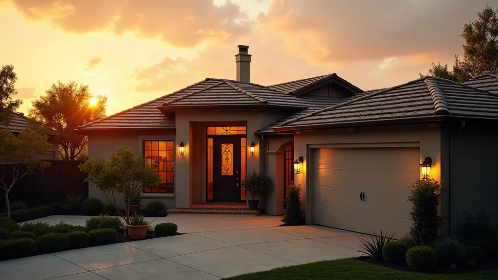 Southern California roofscape at dusk