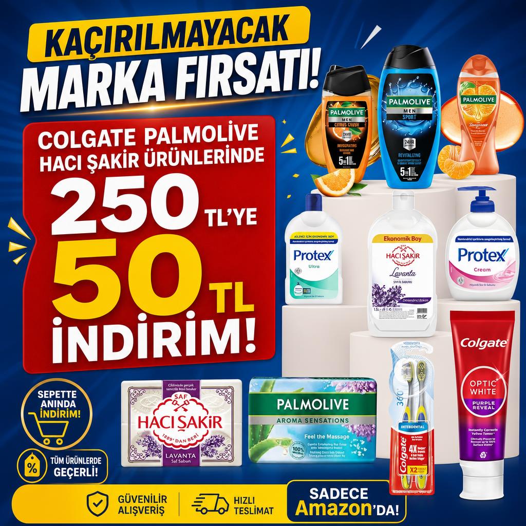 COLGATE PALMOLİVE HACI ŞAKİR ÜRÜNLERİNDE 250 TL'YE 50 TL İNİDİRİM!