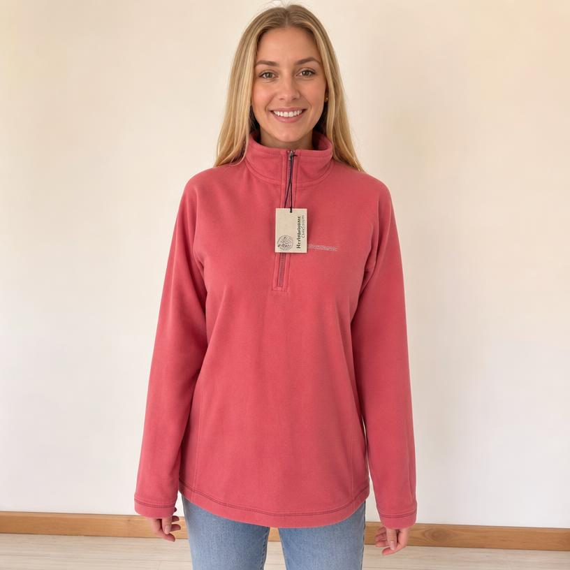 Coral Pink Quarter-Zip Fleece Pullover with Funnel Neck - New