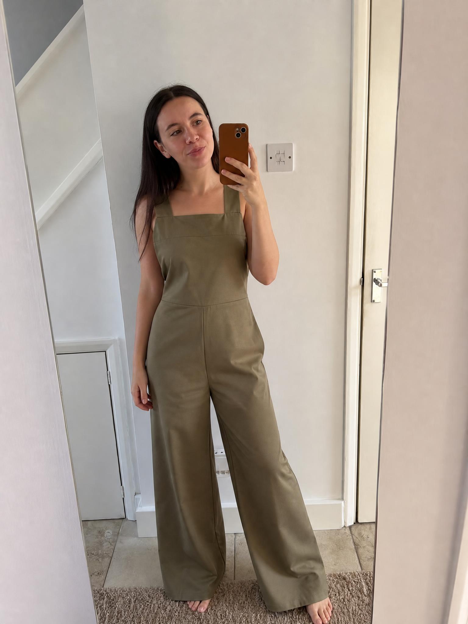 Khaki brown sleeveless wide-leg jumpsuit – very good condition