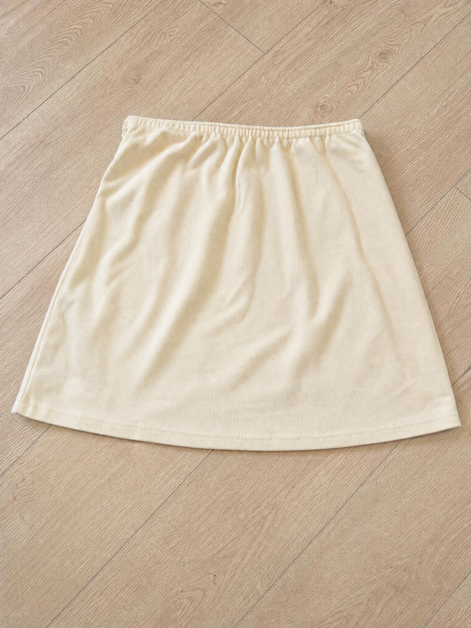 Cream Ribbed Corduroy-Style Mini Skirt with Side Zip