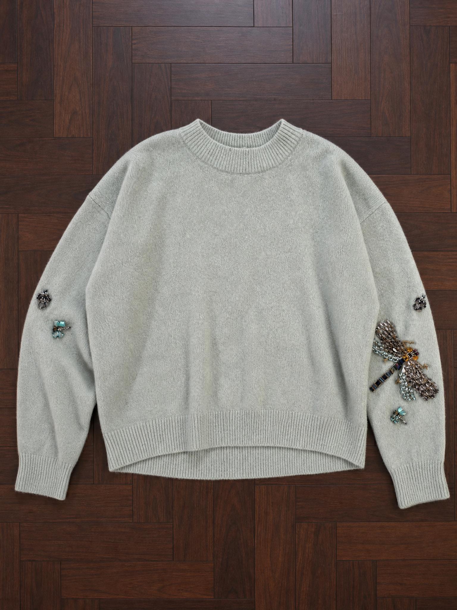 Pale Green Embellished Sleeve Jumper with Beaded Details