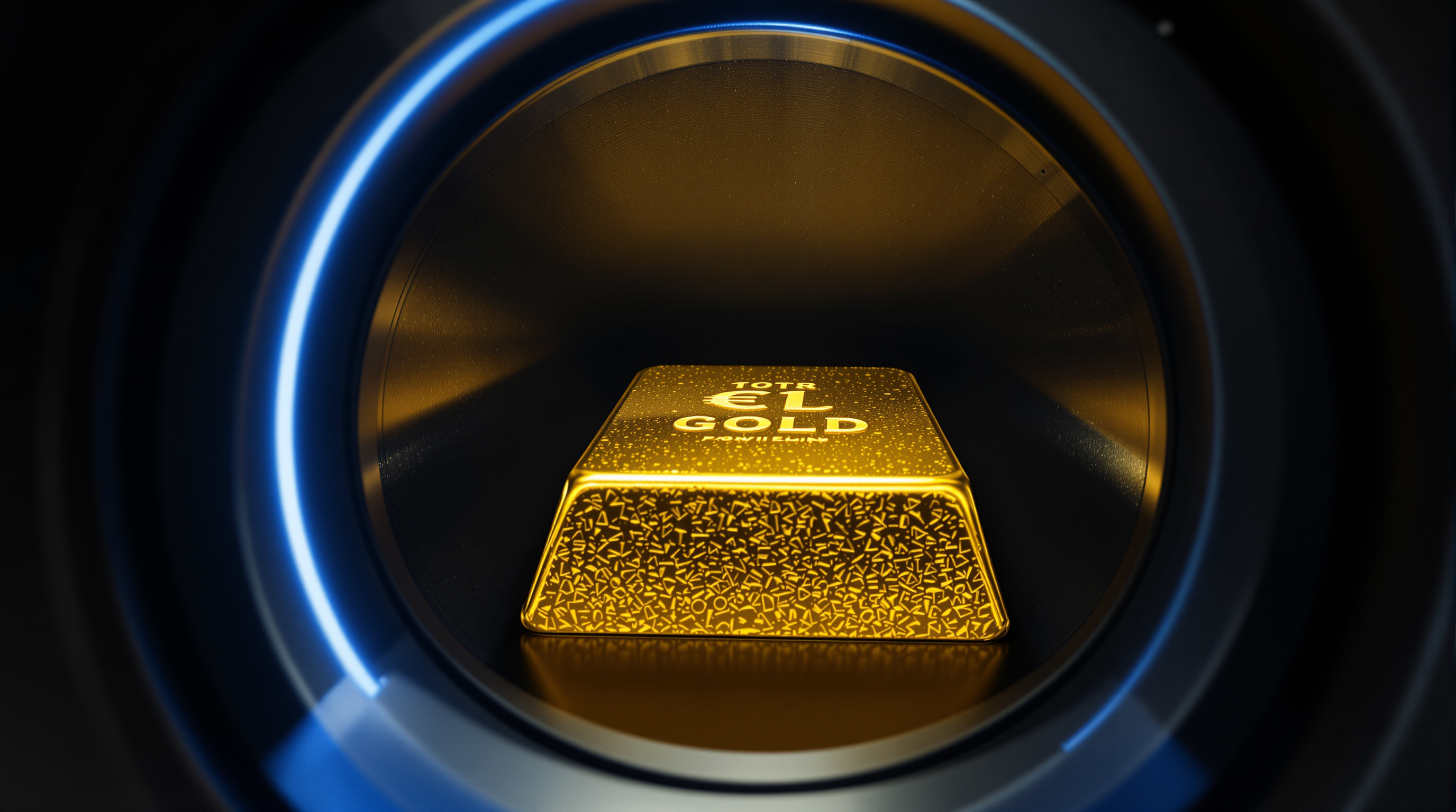 a single gold bullion bar seated inside a circular matte-black vault aperture with two polished silver compression plates closing in — editorial cover artwork for the Knightron story on Turkey Central Bank Expected To Hold Rates As Fed Hike Fears