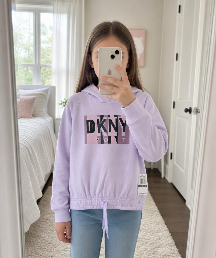 DKNY Sport lilac cropped hoodie with drawstring hem NWT