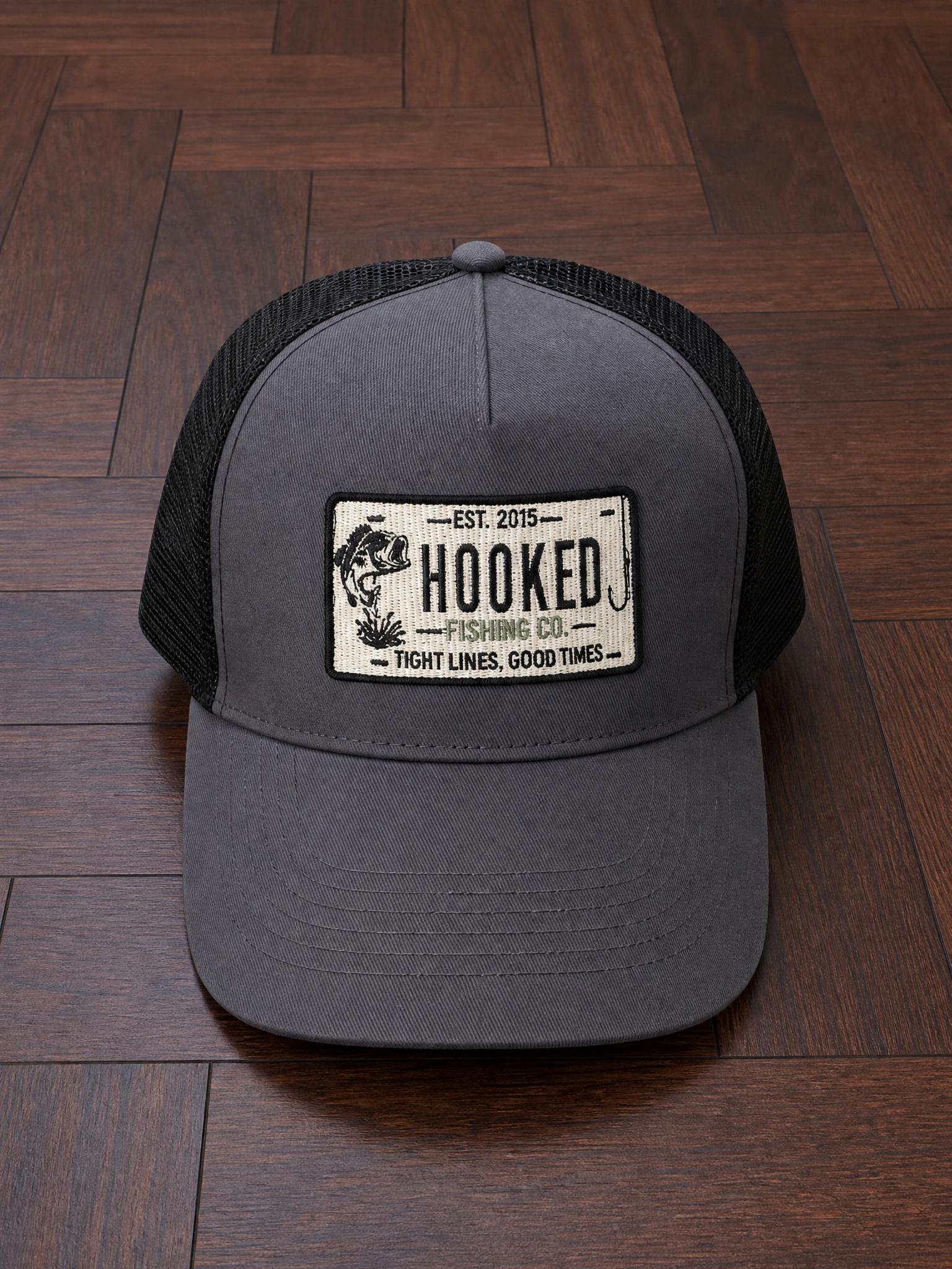 Hooked Black Trucker Cap Fishing Patch Very Good Condition