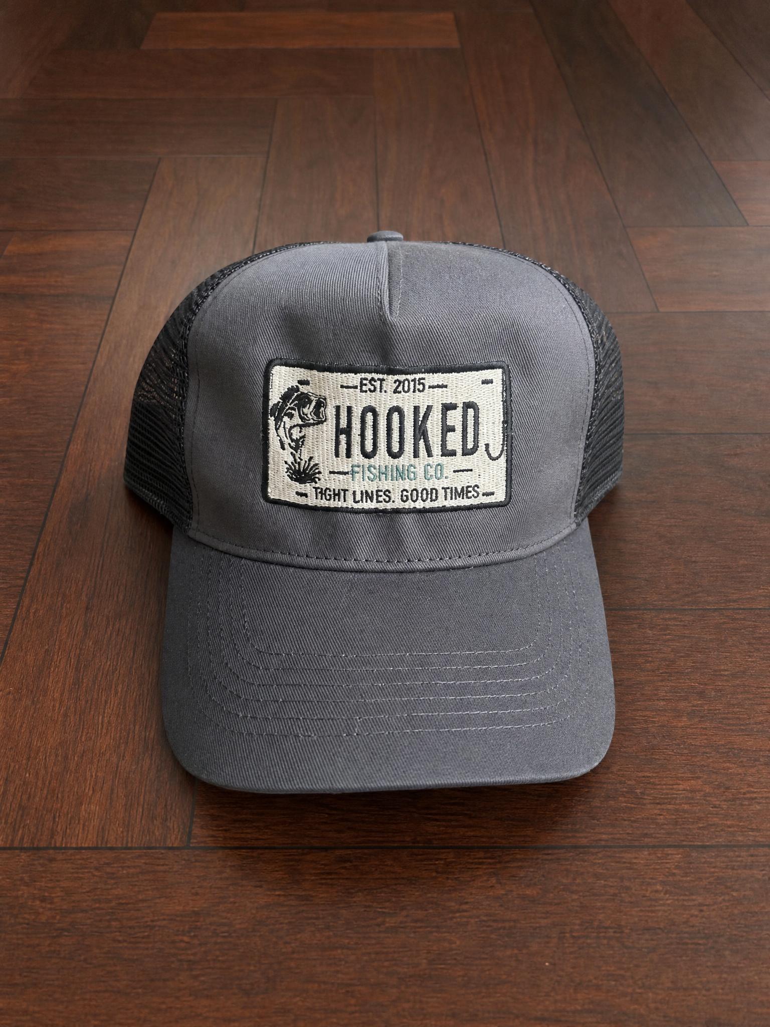 Hooked Fishing Trucker Cap Black Grey Snapback Very Good