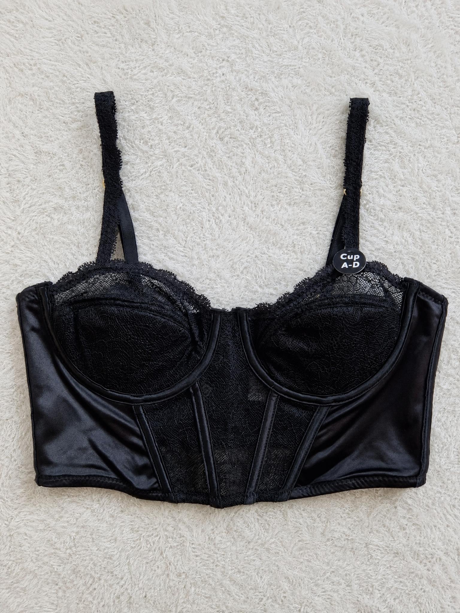 Black Lace Satin Corset Bustier Top – Cup A-D, Very Good