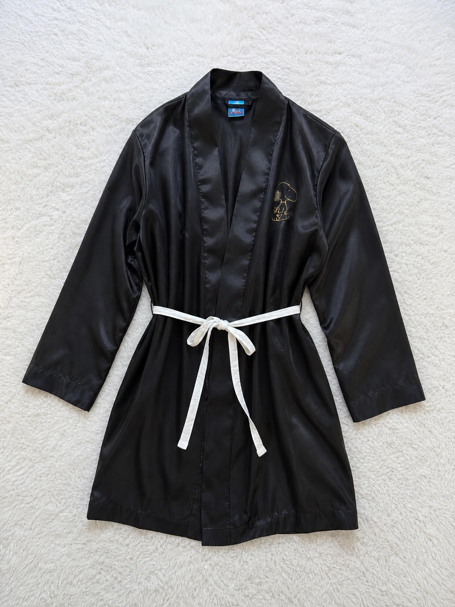 Snoopy black satin dressing gown with embroidered motif