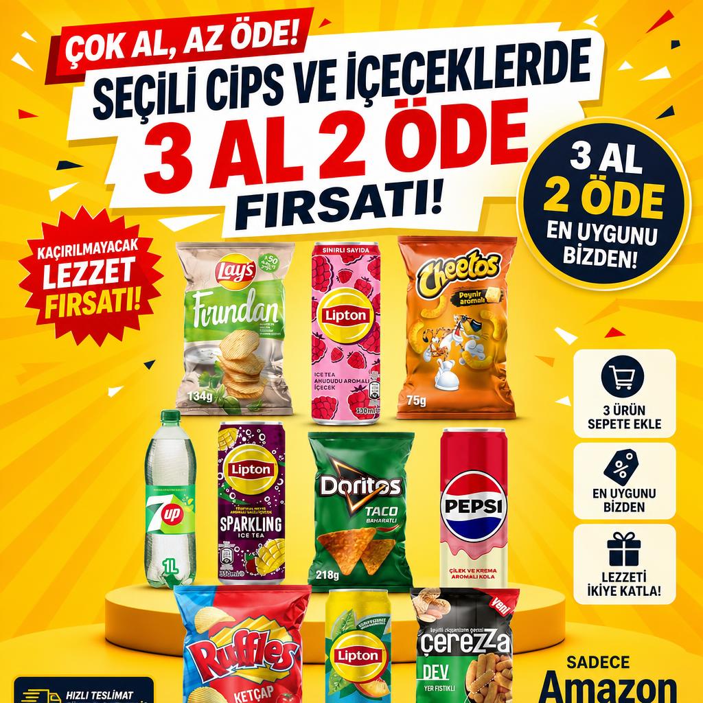SEÇİLİ CİPS VE İÇECEKLERDE 3 AL 2 ÖDE FIRSATI!