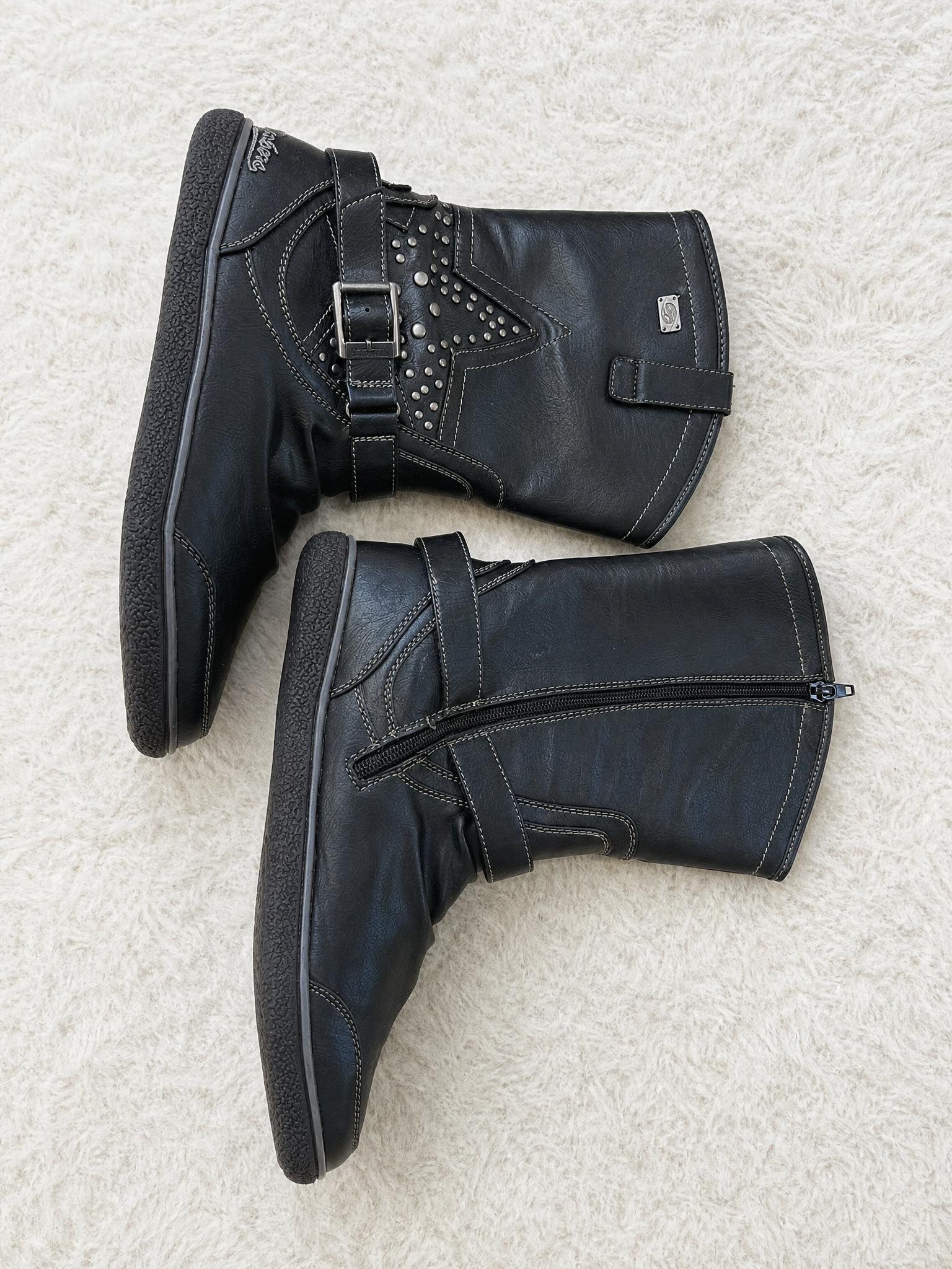 Black Studded Ankle Boots with Buckle Strap – Very Good