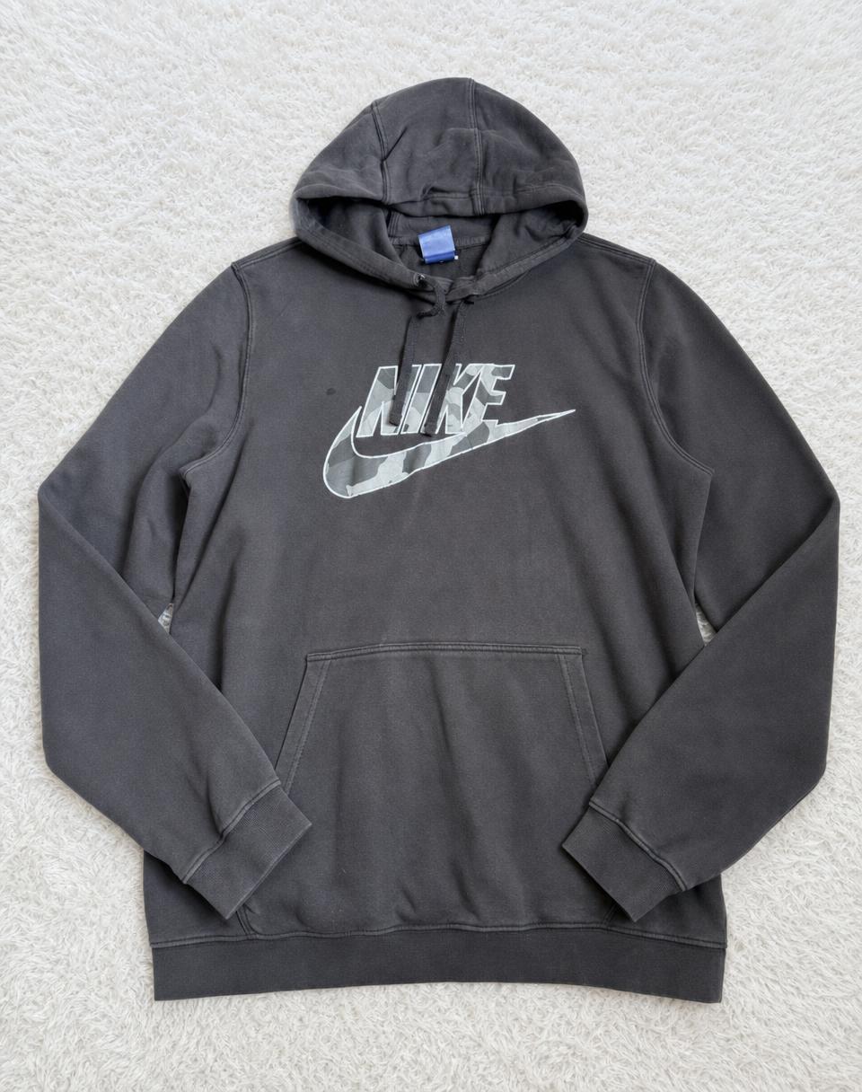 Nike black hoodie with camo Swoosh logo – good condition
