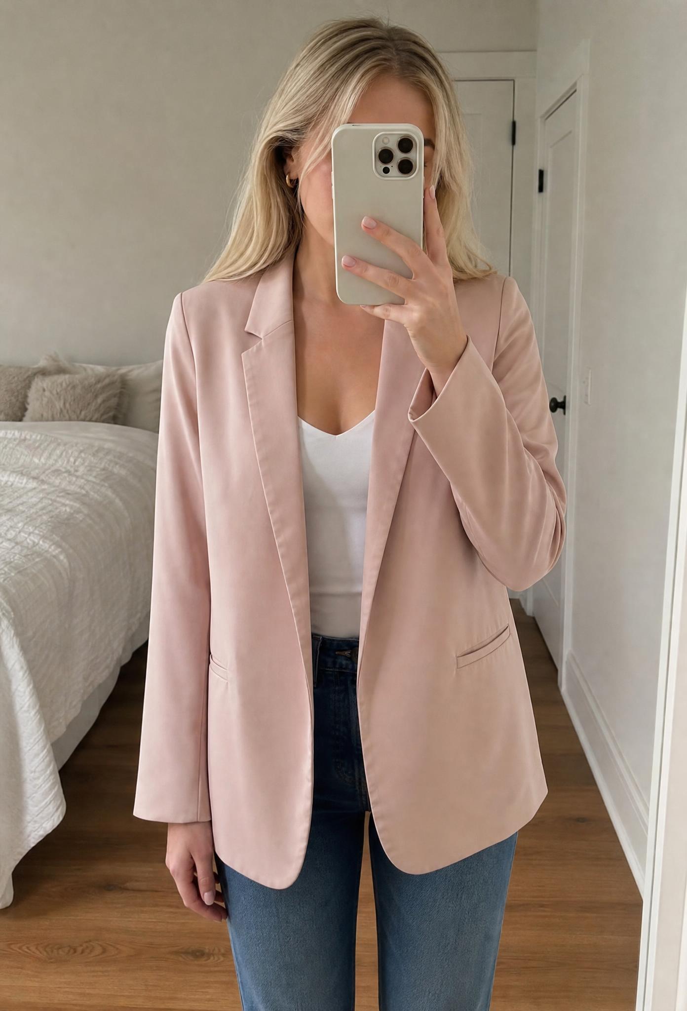 H&M blush pink tailored blazer with pockets EU 42