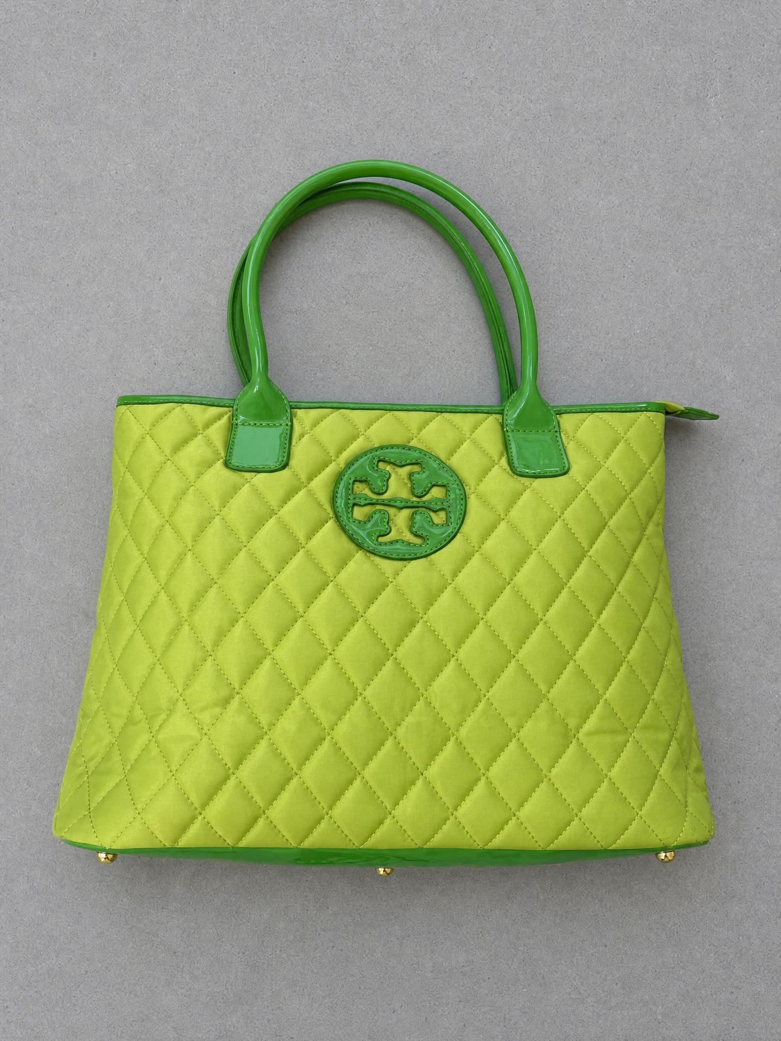 Tory Burch Quilted Lime Green Tote Bag Very Good Condition