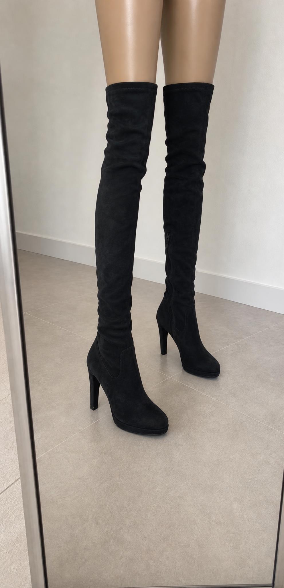 Black over-the-knee thigh-high heeled boots – very good
