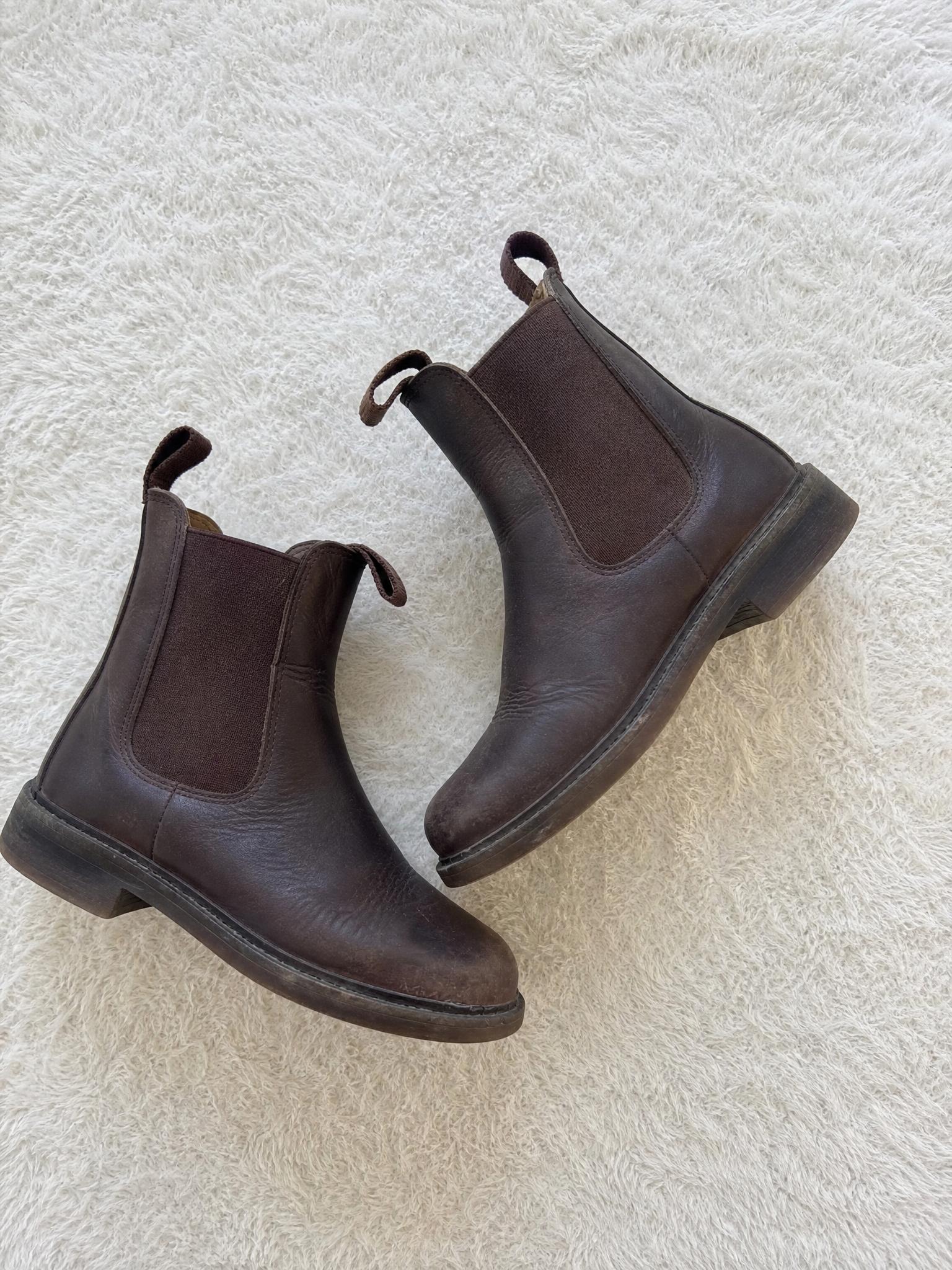 Dark Brown Leather Chelsea Boots with Pull Tabs - Good Condition