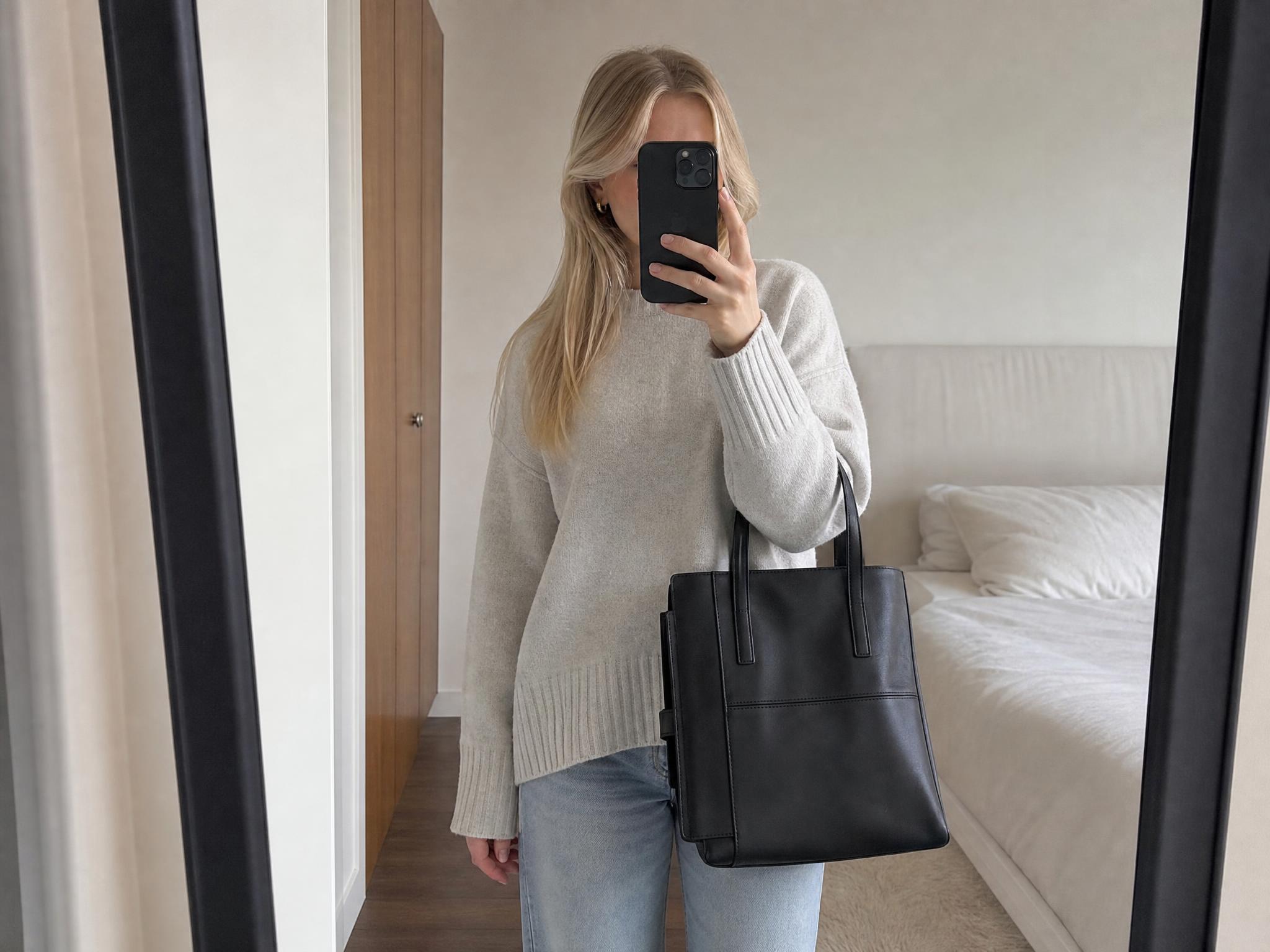 Black Structured Crossbody Bag with Wide Adjustable Strap