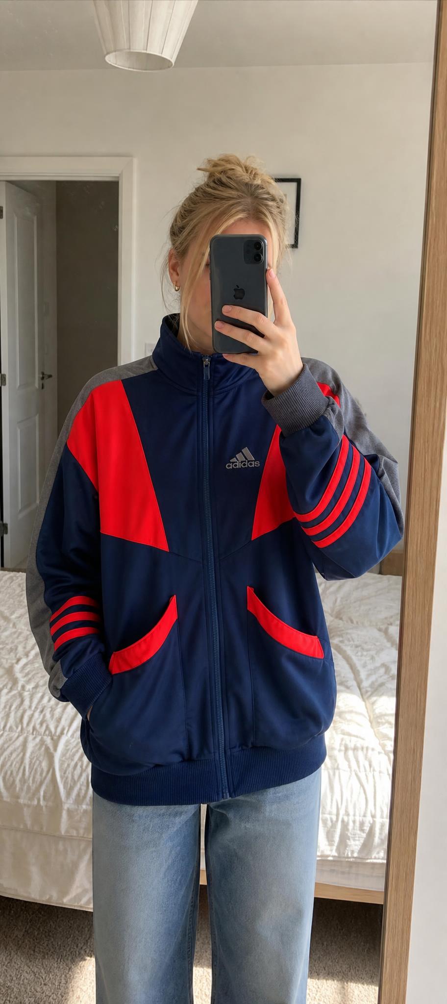 adidas Men's Navy Red Colour-Block Track Jacket