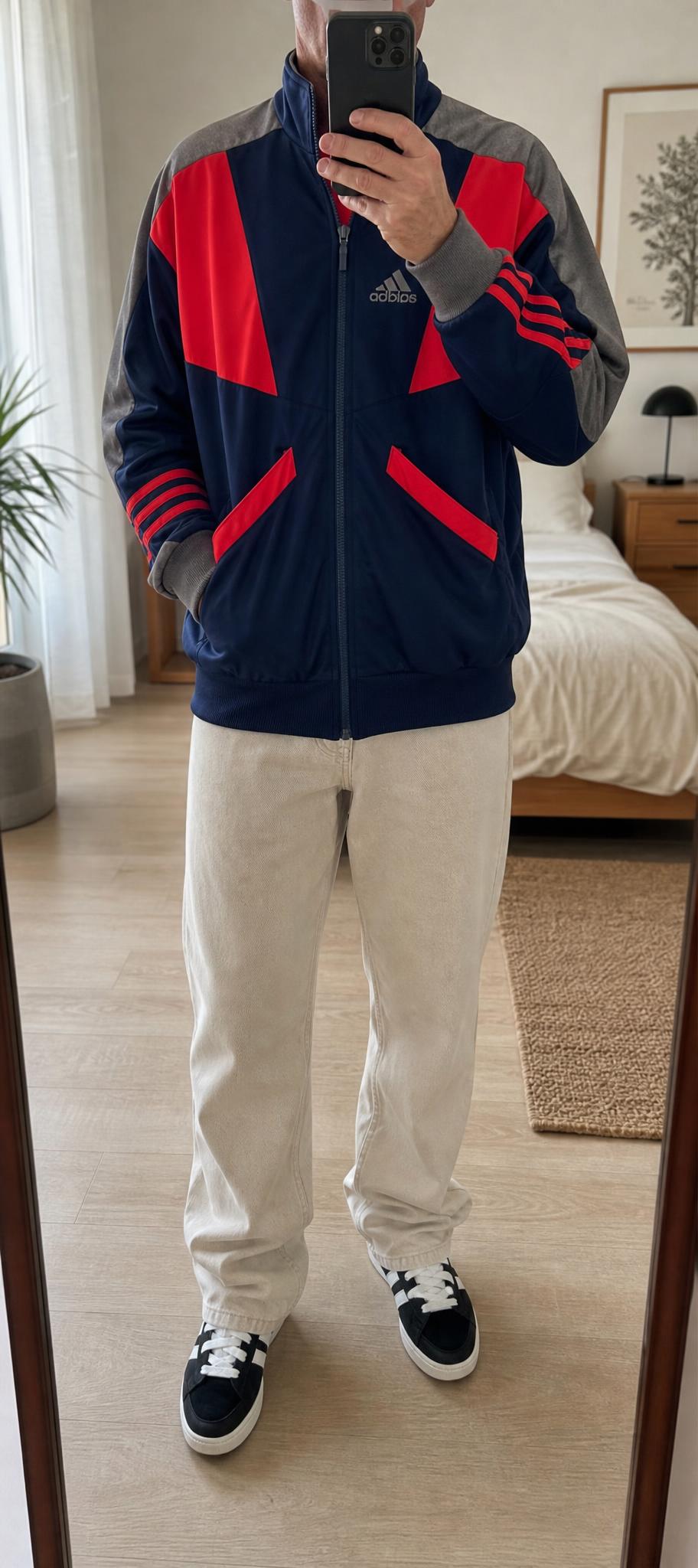 Adidas navy red colour-block track jacket
