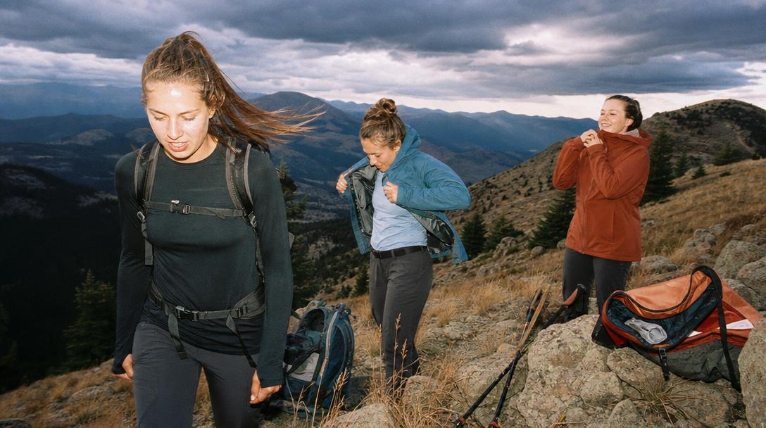 Woman wearing casual cotton shirt on trail