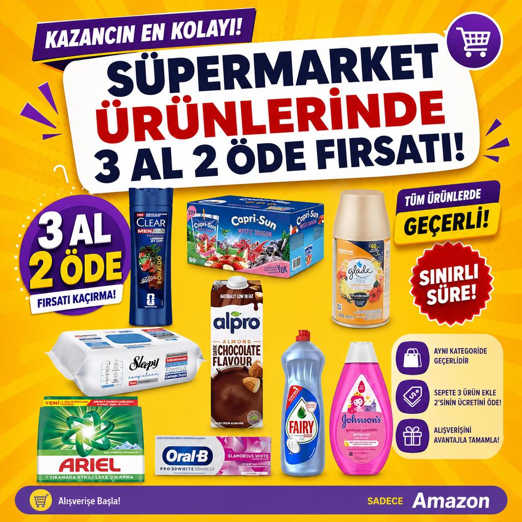 SÜPERMARKET ÜRÜNLERİNDE 3 AL 2 ÖDE FIRSATI!