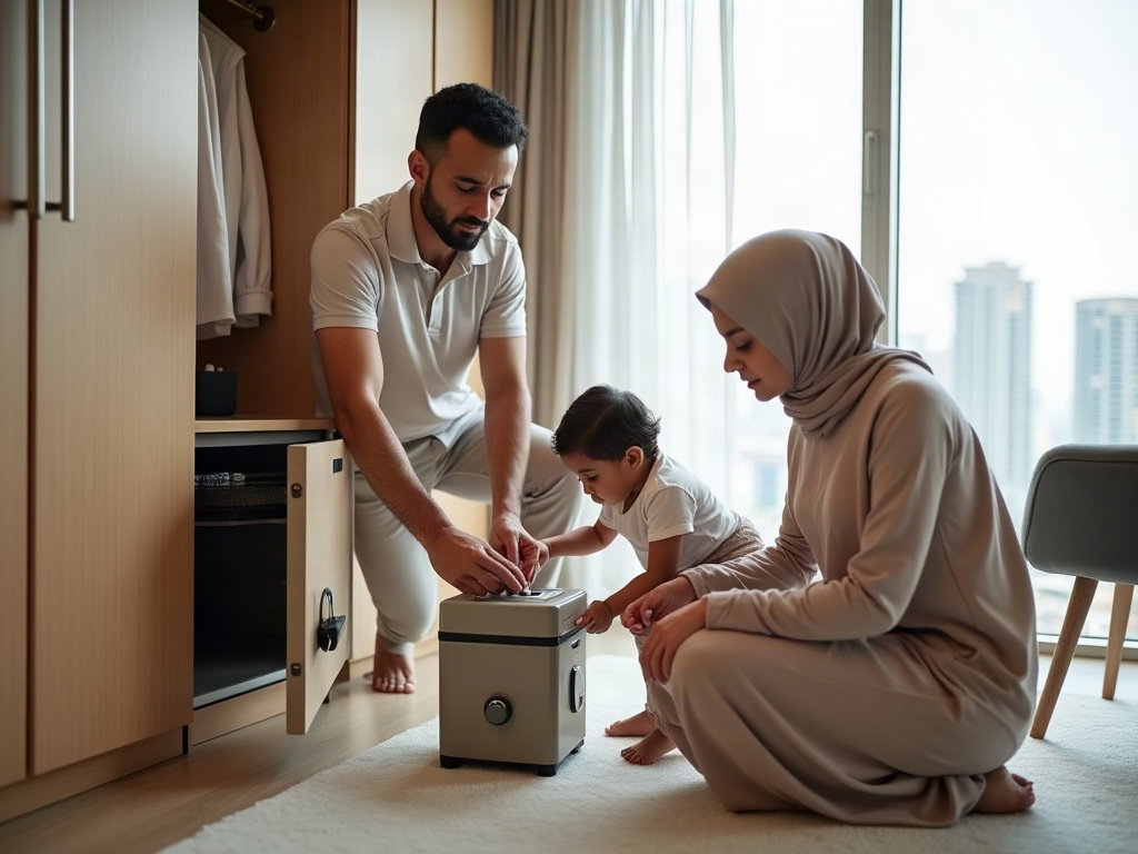 A family comparing a physical passport to a secure digital copy stored on a smartphone app.