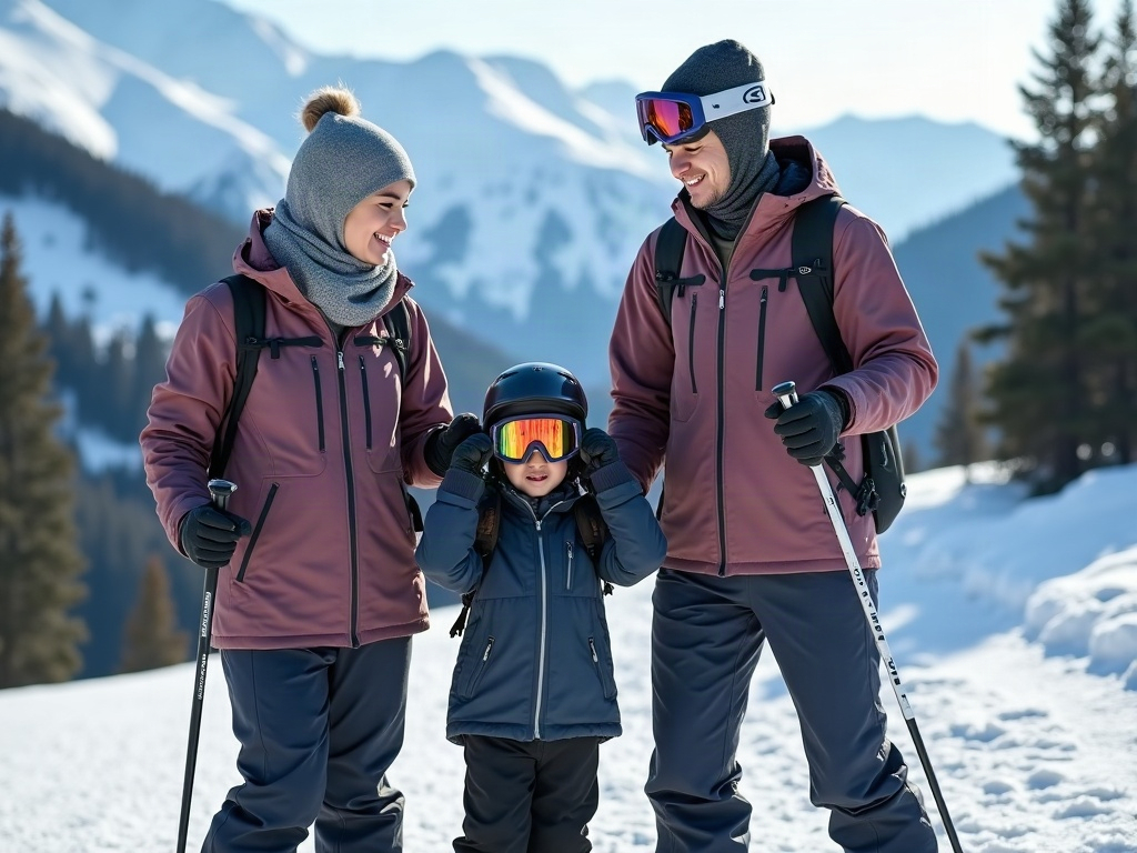 Different age groups dressed appropriately for distinct climates, emphasizing layers and sun protection.
