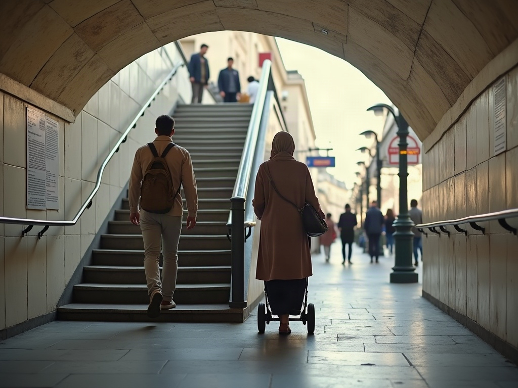 Visual comparison of accessibility differences between an old subway station and a modern train station.