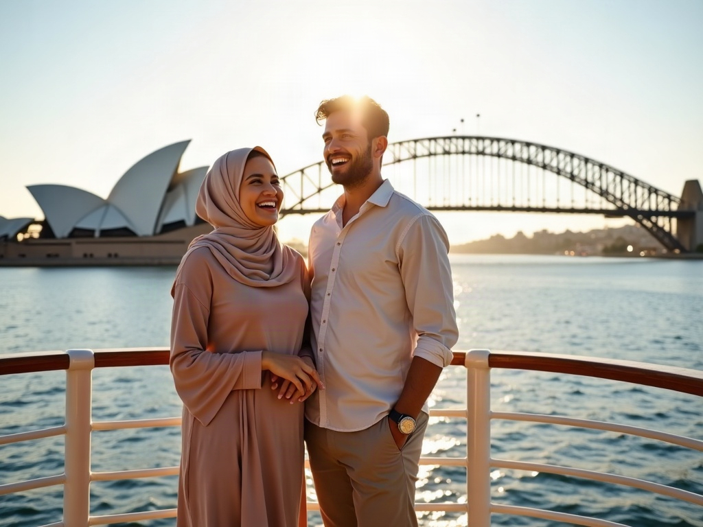 A vibrant photo of a family enjoying a ferry ride with city landmarks in the background.