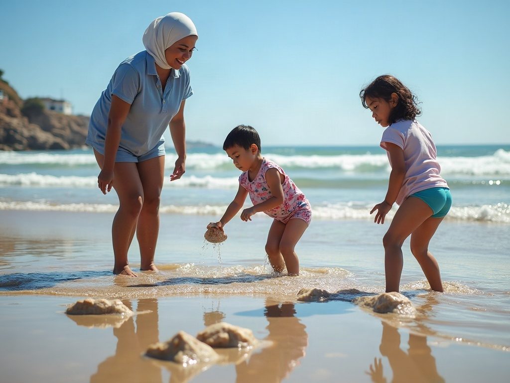 Family walking together on a scenic beach vacation showcasing multigenerational appeal