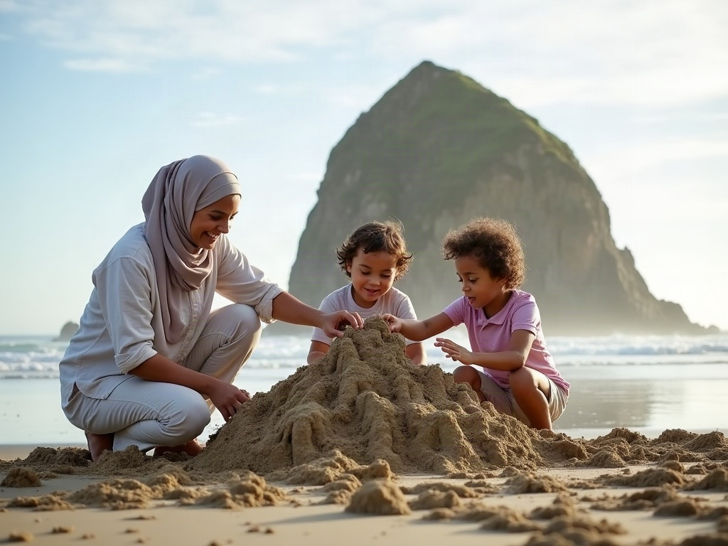 Family enjoying downtime indoors playing a board game during a rainy beach day