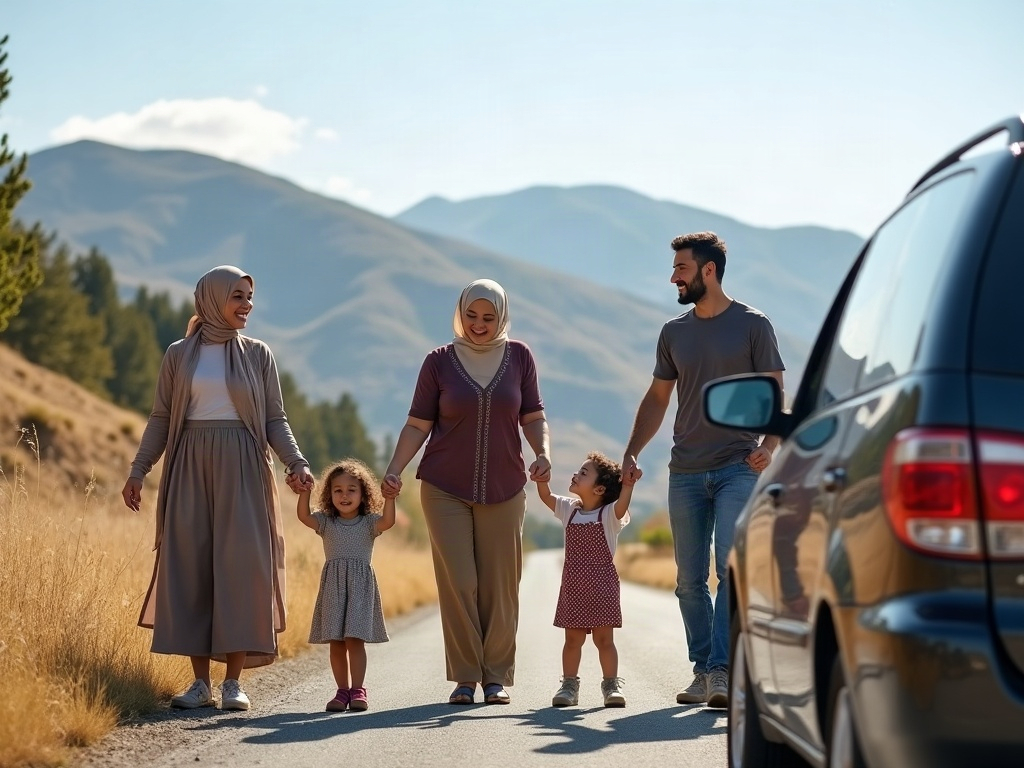 A family inside a car laughing and playing a game together, demonstrating forced physical proximity turning into connection.