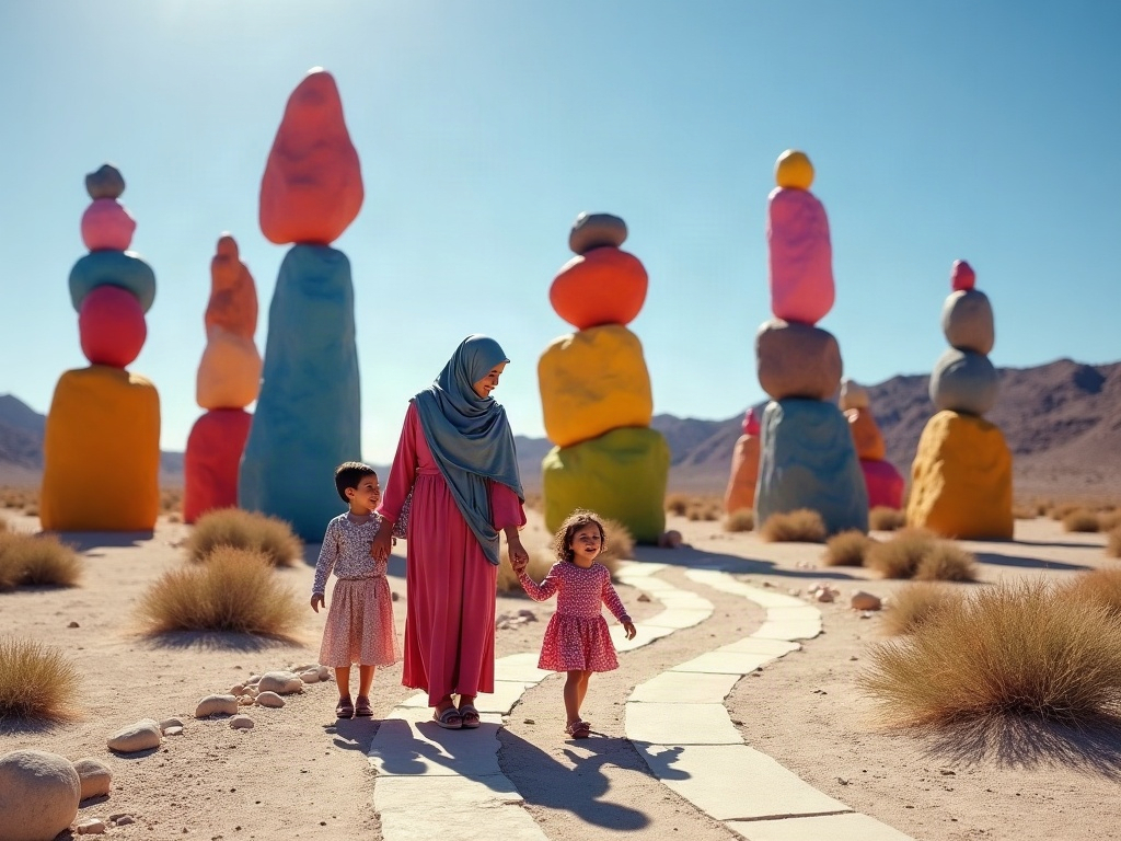 A multi-generational family resting at a scenic overlook, showing how road trips accommodate varying physical stamina.