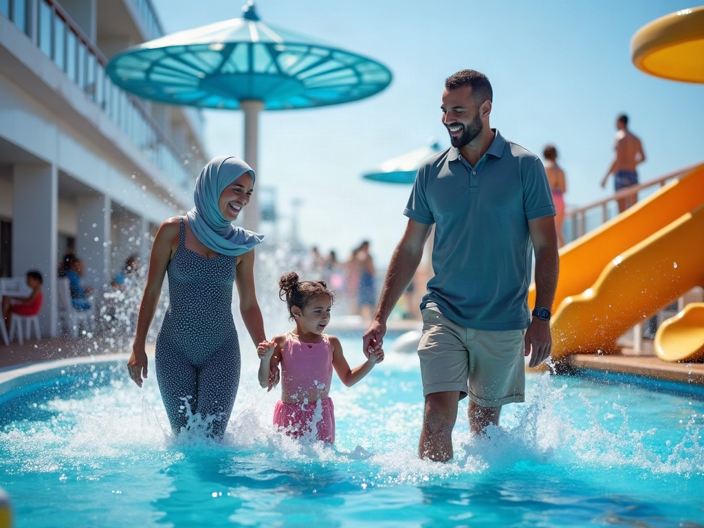 A family relaxing on the deck of a cruise ship, illustrating the ease of traveling to multiple destinations without repacking.