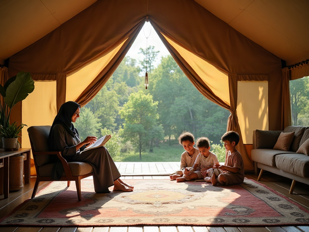 A family-friendly safari accommodation featuring interconnected rooms and a secure kids' activity area.