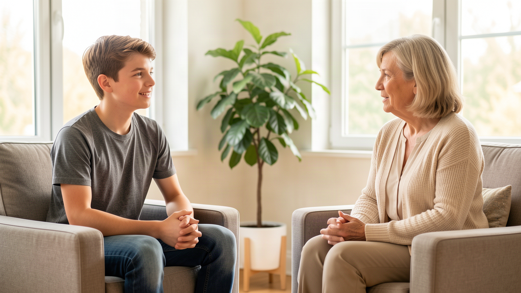 Ragazzo e psicologa durante un colloquio di sostegno per la dipendenza dal gioco d'azzardo