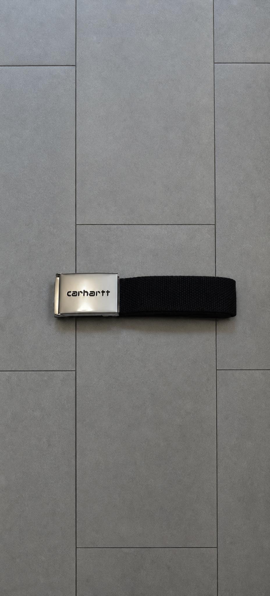 Carhartt black woven belt with silver buckle – very good