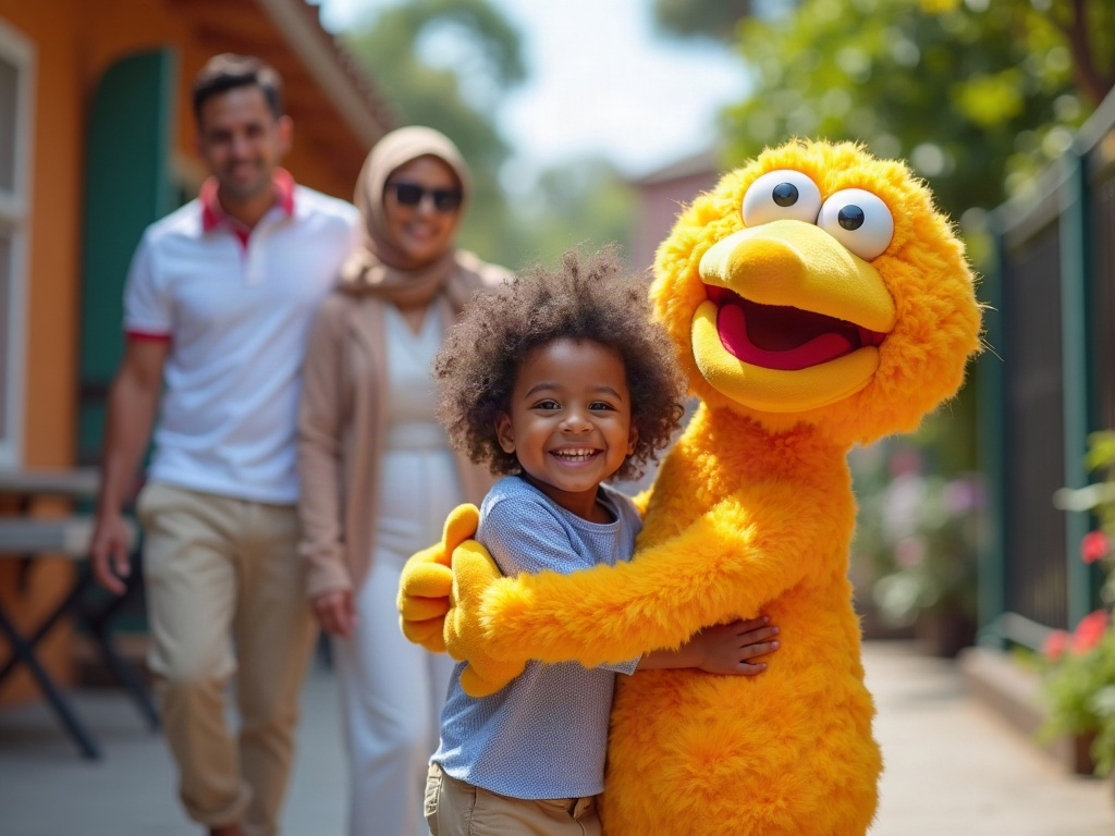 A child standing next to a height requirement sign at a theme park attraction.
