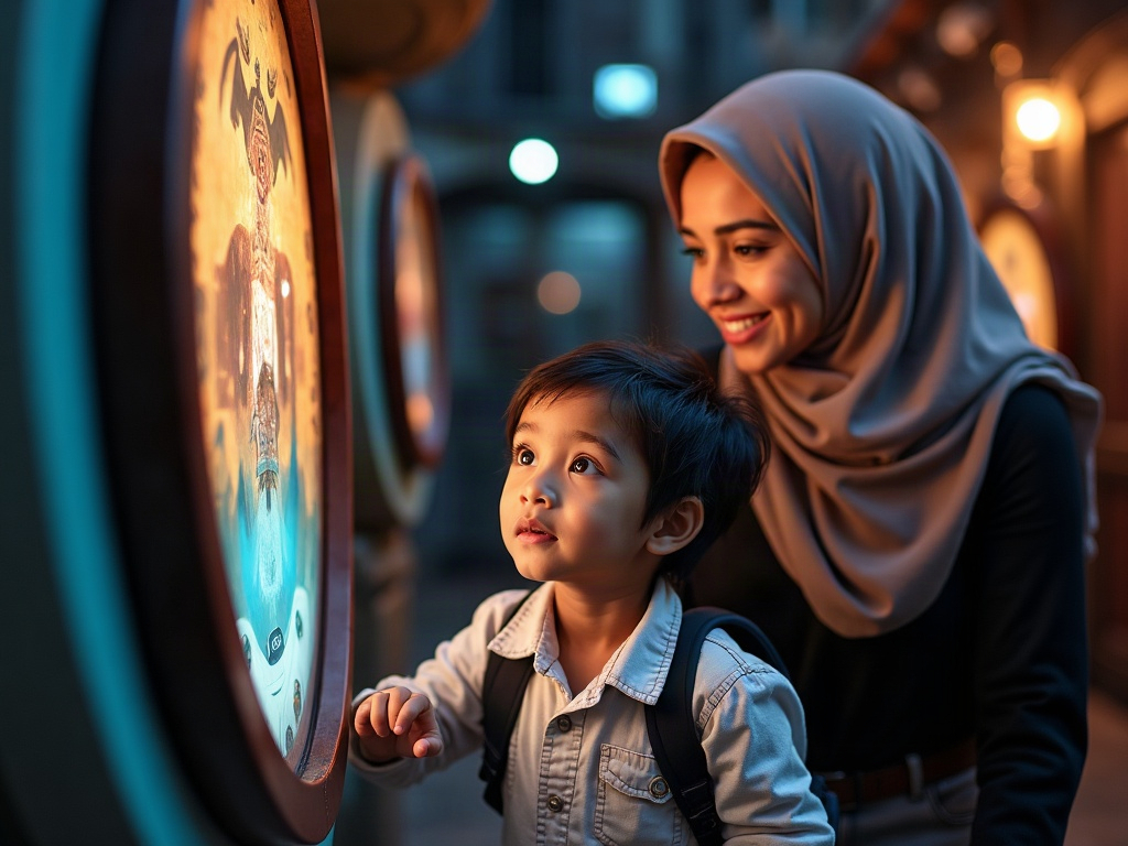 A child excitedly interacting with a themed environment, displaying high cognitive engagement.