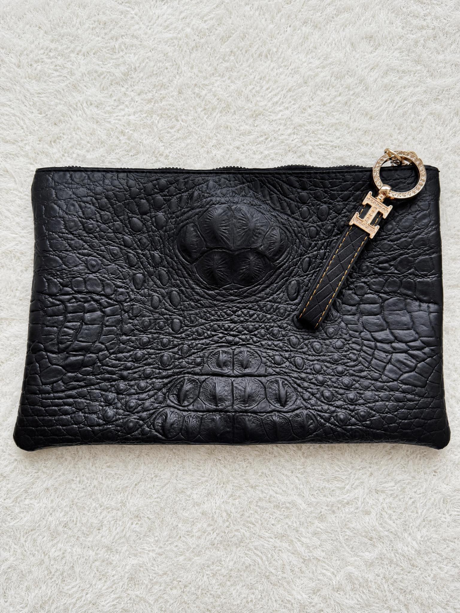 Guess Black Crocodile-Effect Clutch Wristlet Bag