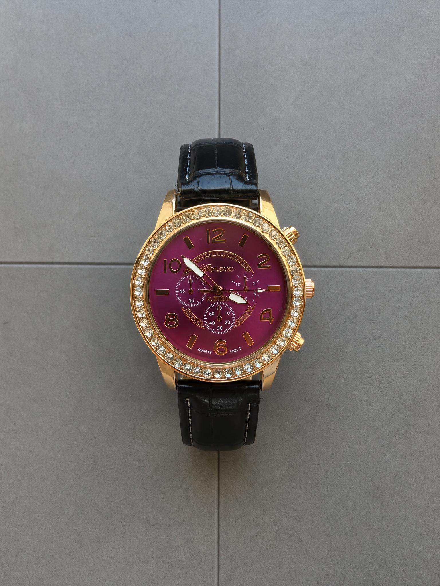 Geneva Burgundy Gold-Tone Chronograph-Style Watch