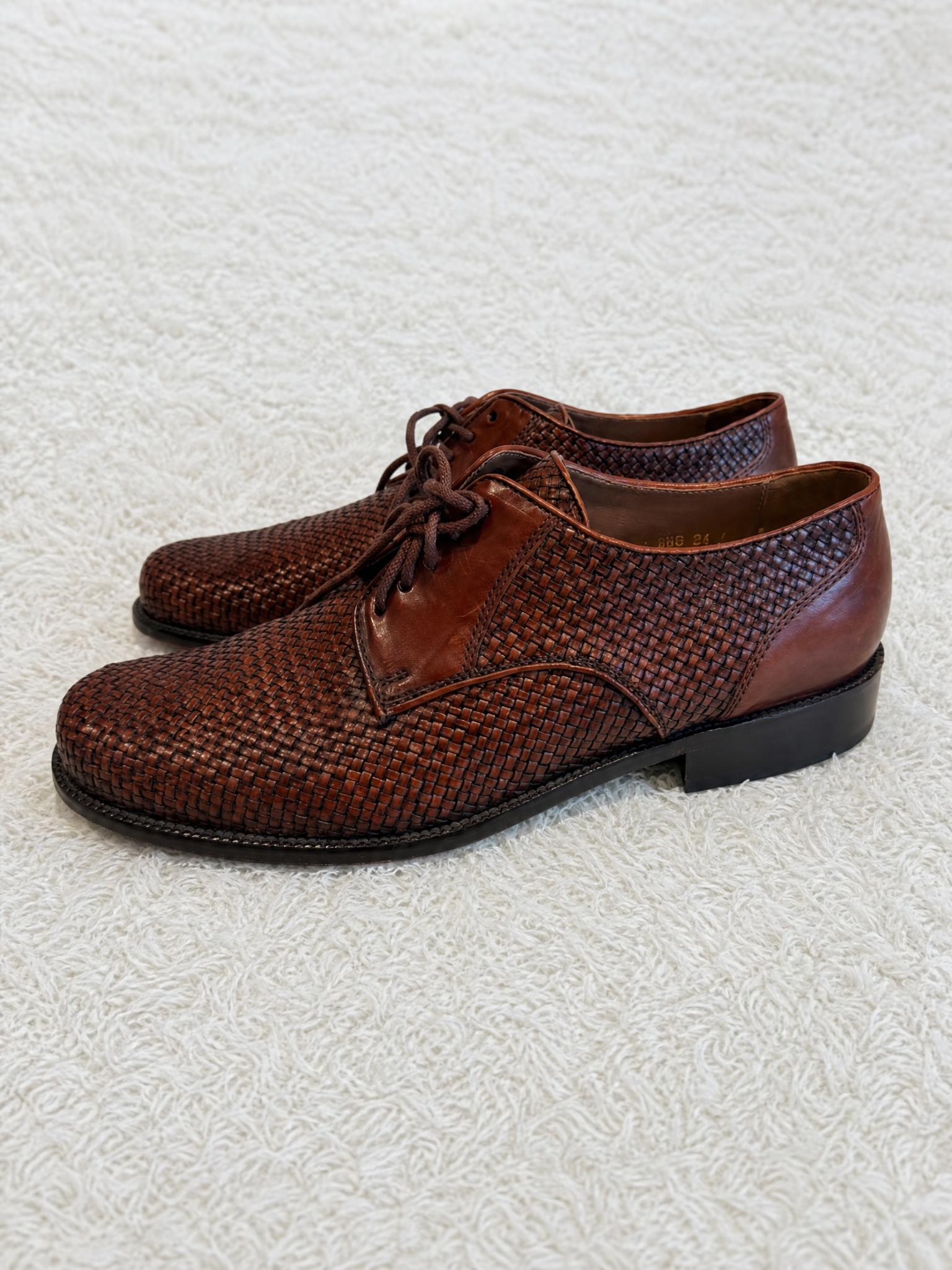 Brown Woven Leather Derby Shoes – Very Good Condition