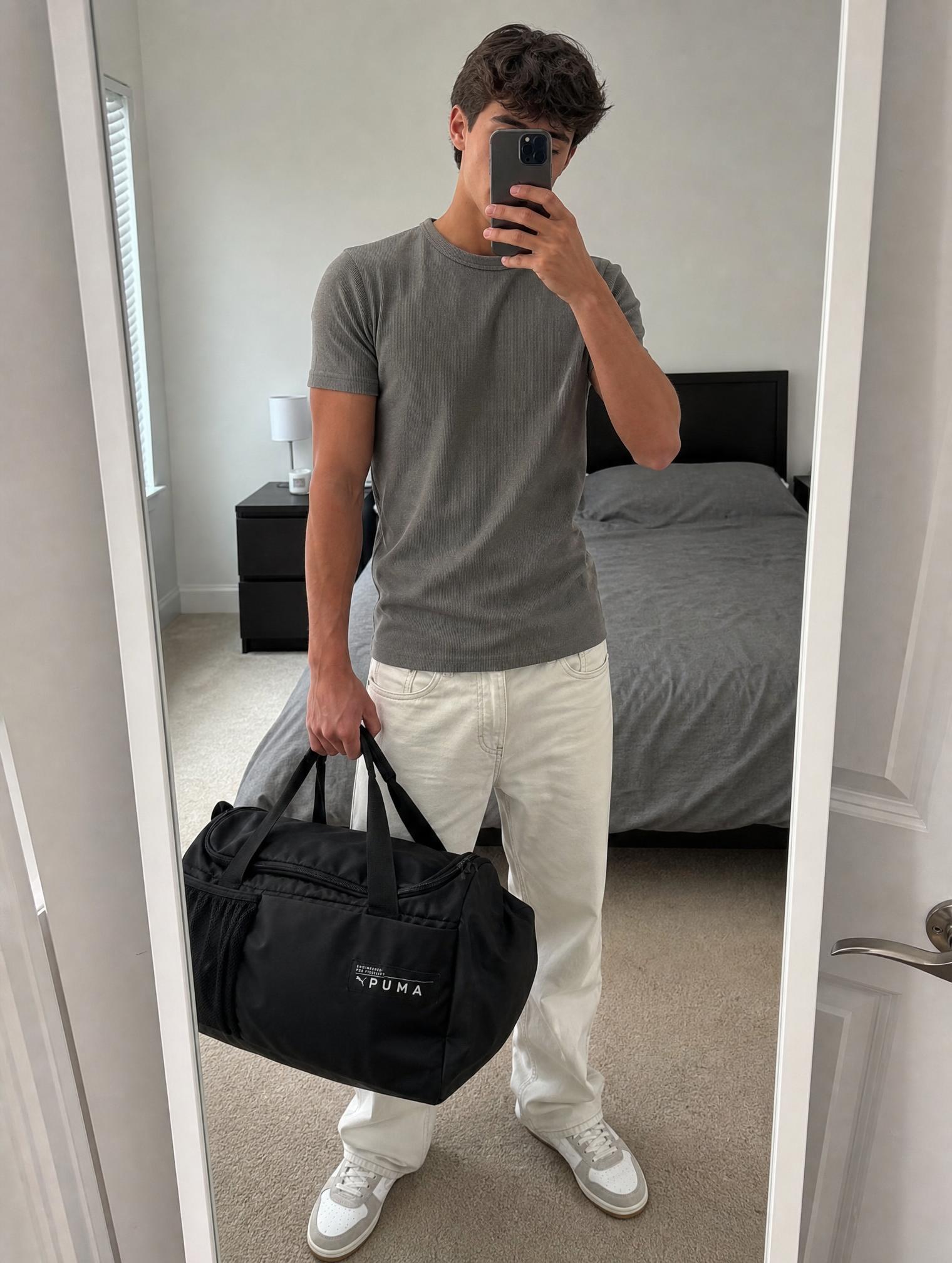 Puma Black Sports Duffel Gym Bag with Multiple Compartments
